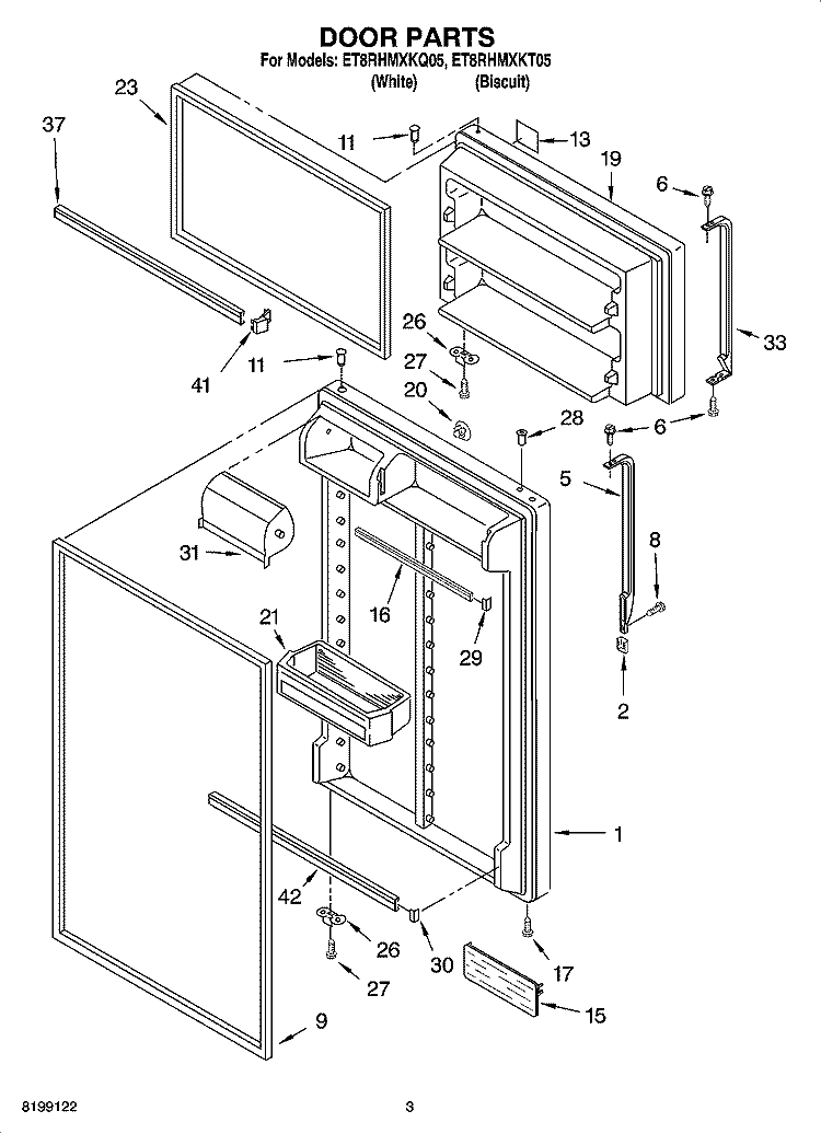 DOOR PARTS Diagram and Parts List for ET8RHMXKT05  Whirlpool Refrigerator