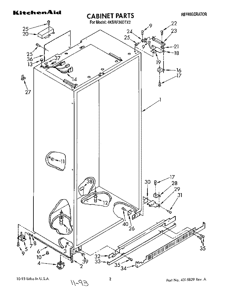 CABINET Diagram and Parts List for 4KSRF36DTX2  KitchenAid Refrigerator