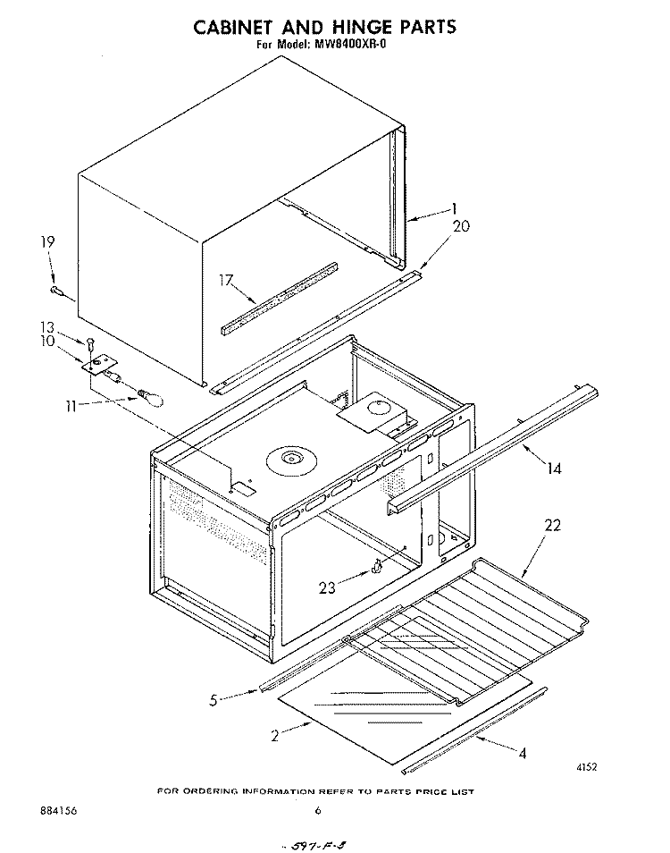 CABINET AND HINGE Diagram and Parts List for MW8400XR0  Whirlpool Microwave