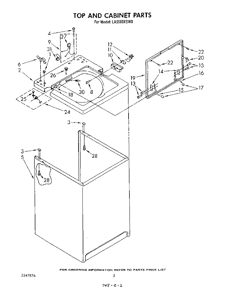 TOP AND CABINET , LITERATURE AND OPTIONAL Diagram and Parts List for LA5580XSW0  Whirlpool Washer