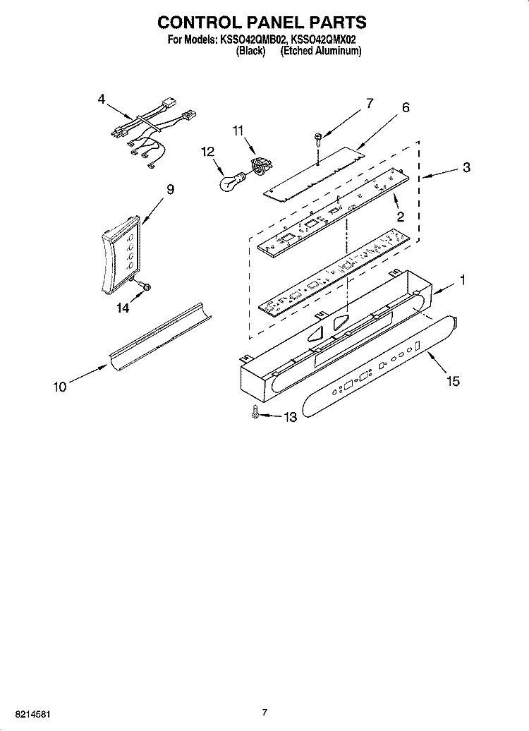 CONTROL PANEL PARTS Diagram and Parts List for KSSO42QMB02  KitchenAid Refrigerator