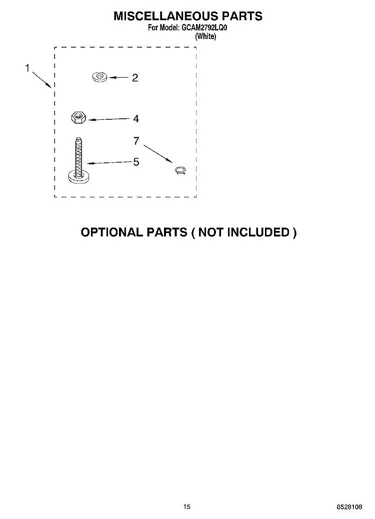 MISCELLANEOUS, OPTIONAL Diagram and Parts List for GCAM2792LQ0  Whirlpool Washer