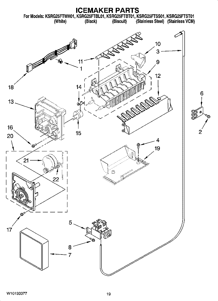 ICEMAKER PARTS, OPTIONAL PARTS (NOT INCLUDED) Diagram and Parts List for KSRG25FTBL01  KitchenAid Refrigerator