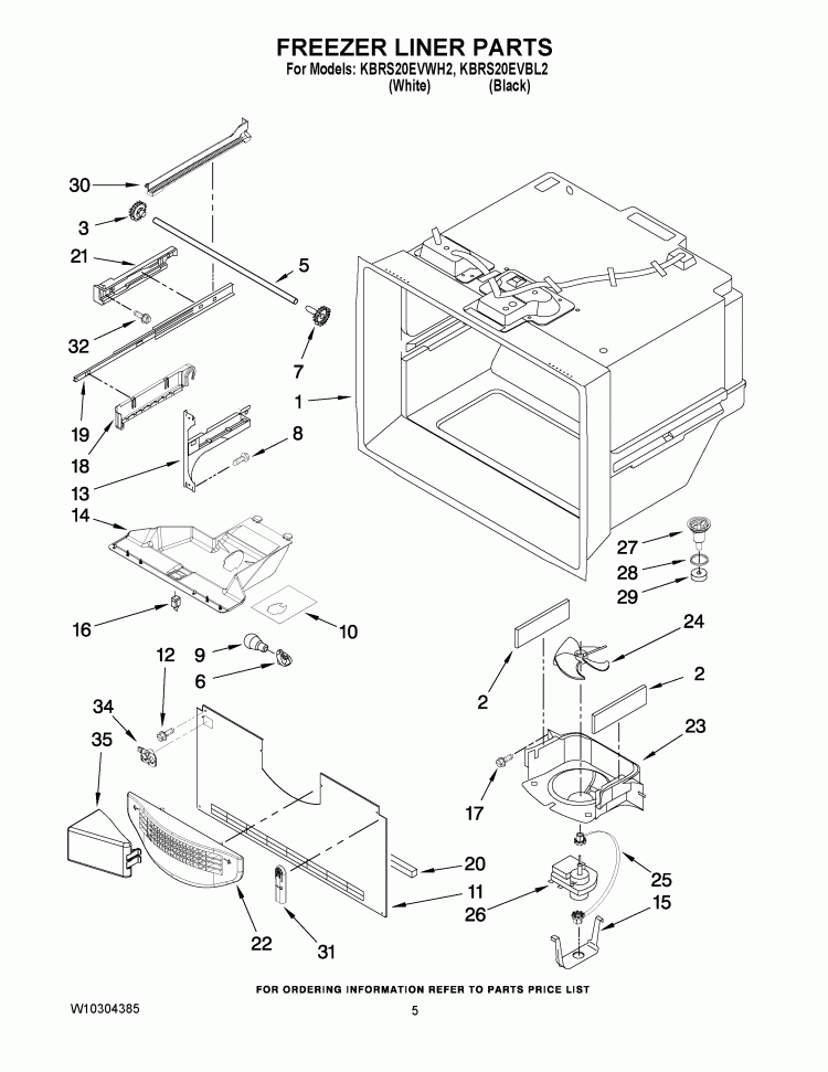 FREEZER LINER PARTS Diagram and Parts List for KBRS20EVBL2  KitchenAid Refrigerator
