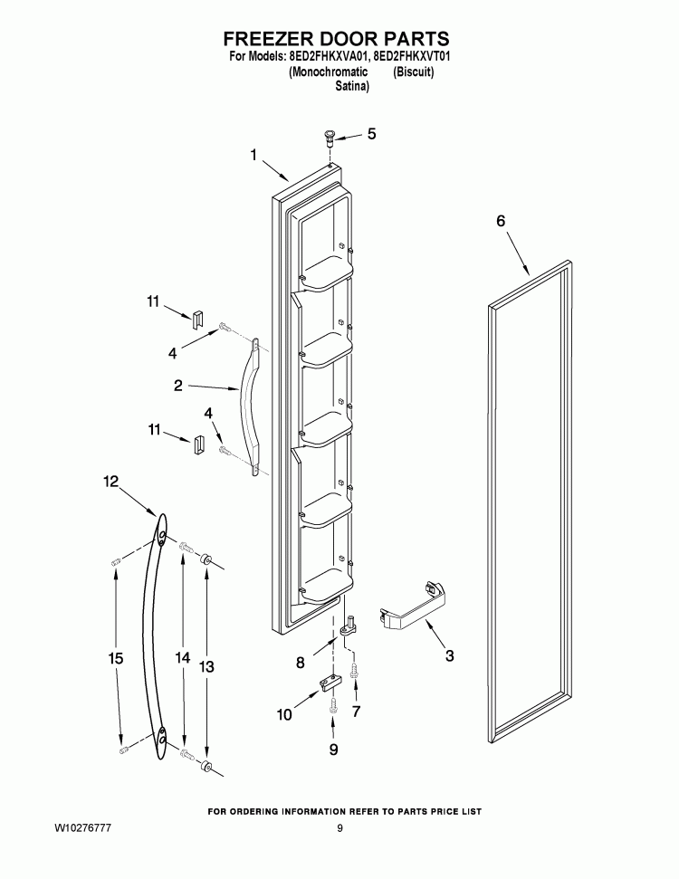 FREEZER DOOR PARTS Diagram and Parts List for 8ED2FHKXVT01  Whirlpool Refrigerator