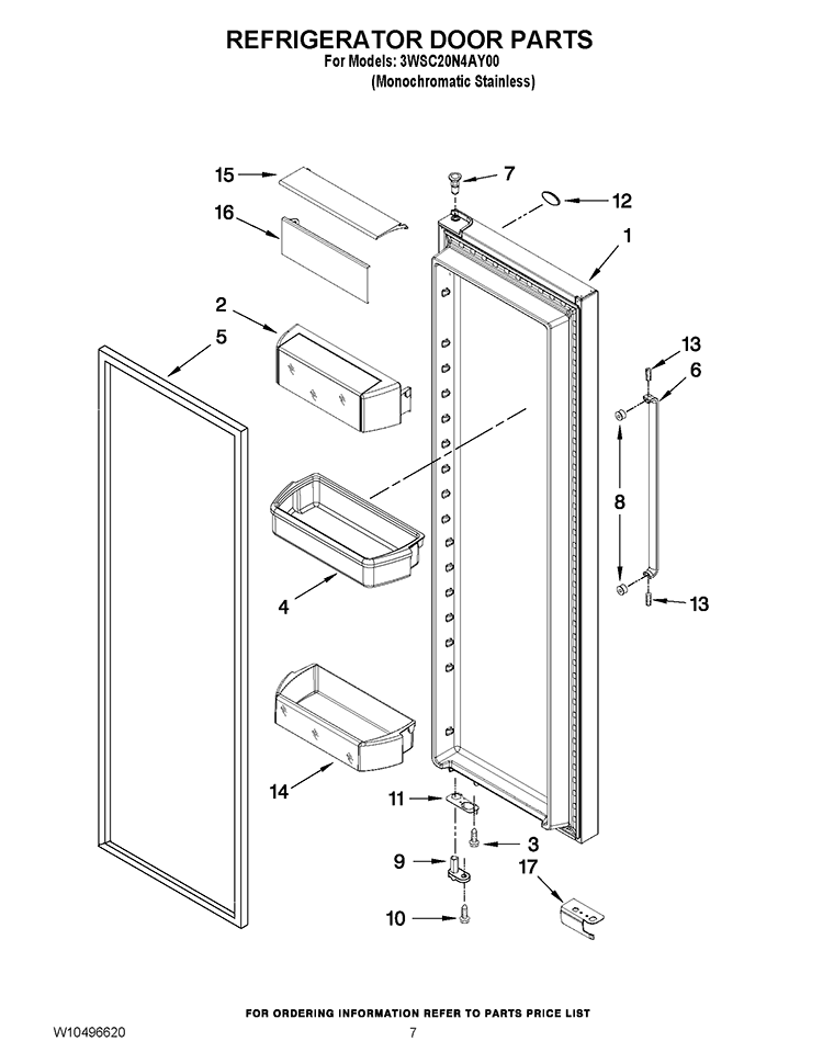 REFRIGERATOR DOOR PARTS Diagram and Parts List for 3WSC20N4AY00  Whirlpool Refrigerator