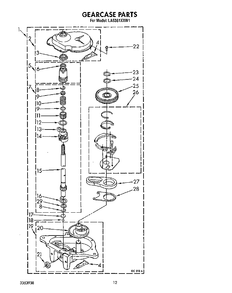GEARCASE Diagram and Parts List for LA5381XXM1  Whirlpool Washer