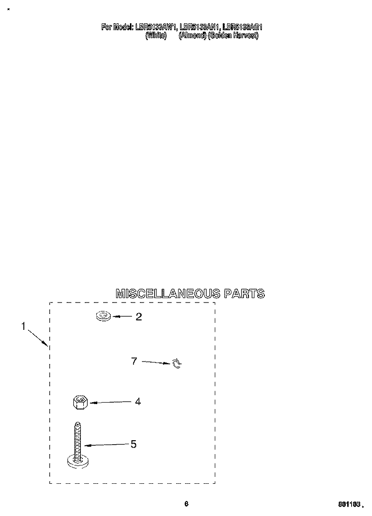 MISCELLANEOUS Diagram and Parts List for LBR5133AN1  Whirlpool Washer