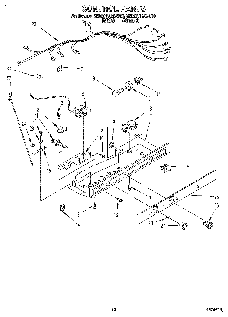 CONTROL, LIT/OPTIONAL Diagram and Parts List for 6ED20PKXBW00  Whirlpool Refrigerator