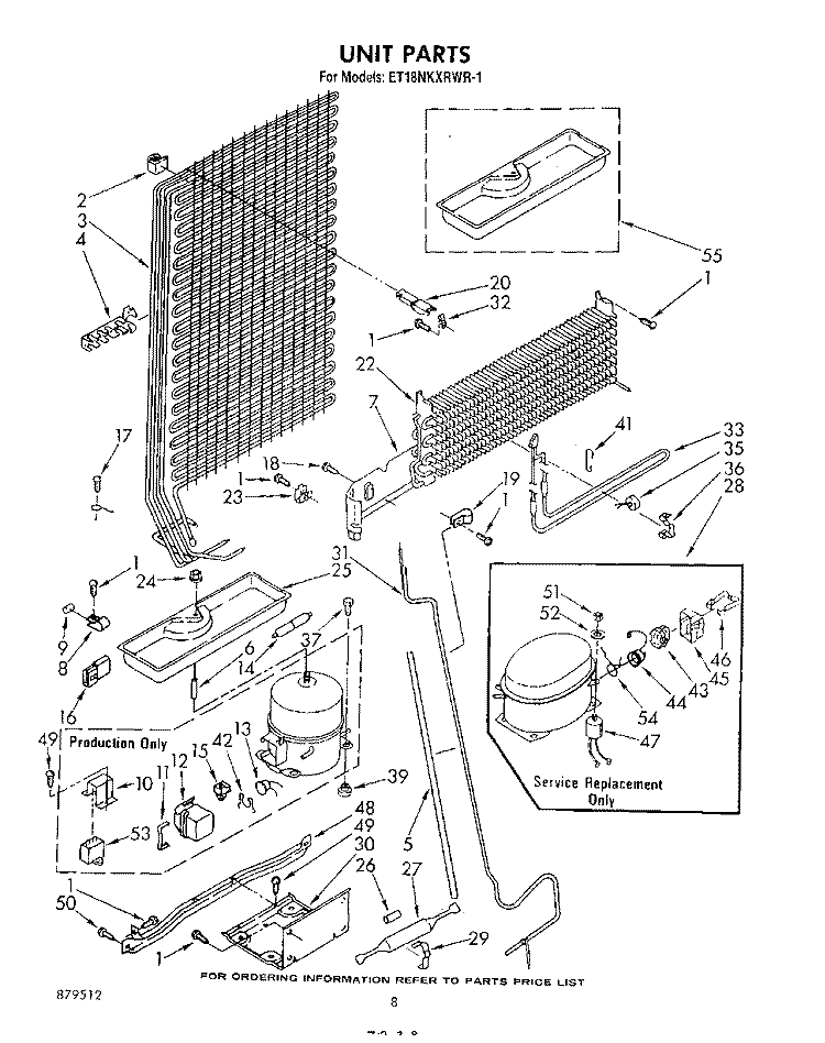 UNIT Diagram and Parts List for ET18NKXRWR1  Whirlpool Refrigerator