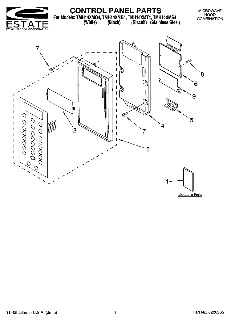 CONTROL PANEL PARTS Diagram and Parts List for TMH14XMB4  Estate Microwave