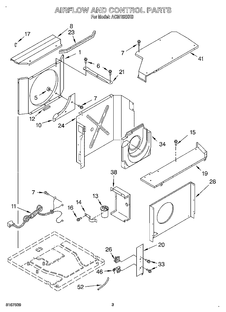 AIRFLOW & CONTROL Diagram and Parts List for ACM152XK0  Whirlpool Air Conditioner