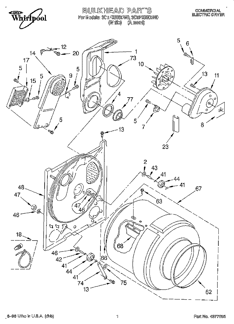 SECTION Diagram and Parts List for 3CEP2950DN0  Whirlpool Dryer