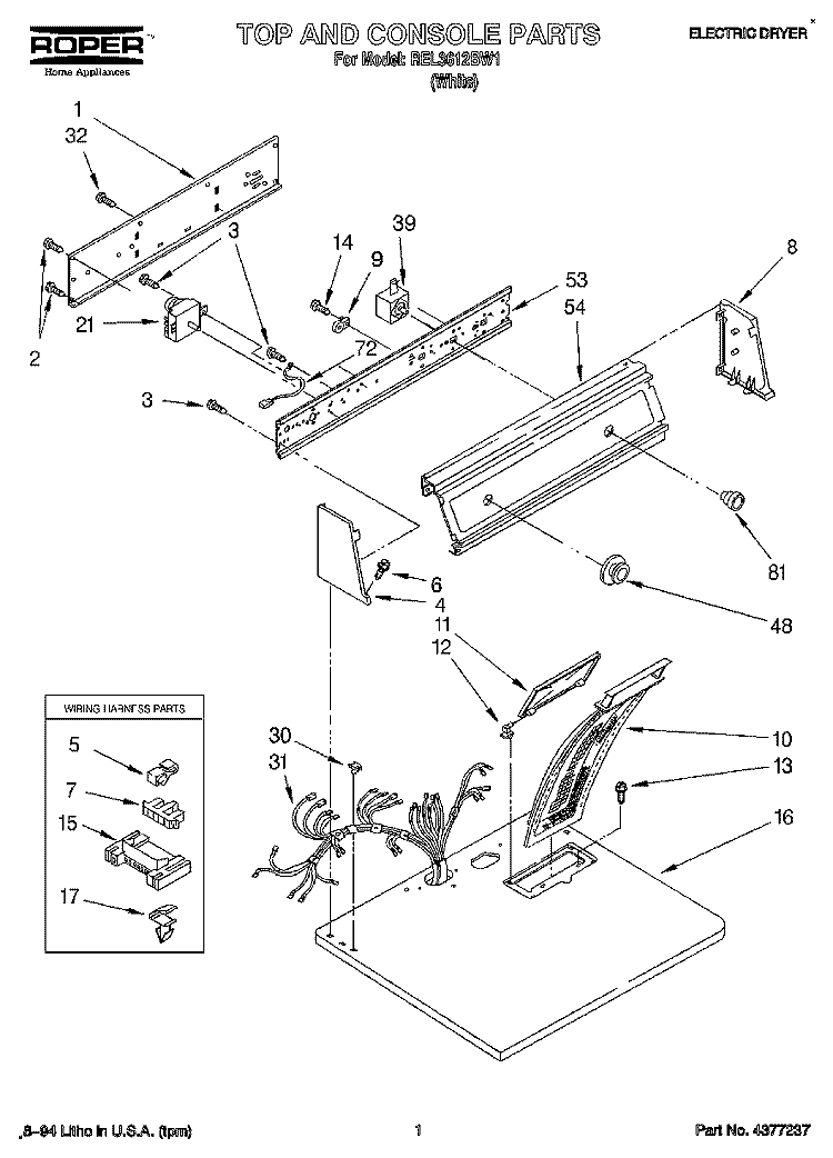 SECTION Diagram and Parts List for REL3612BW1  Roper Dryer