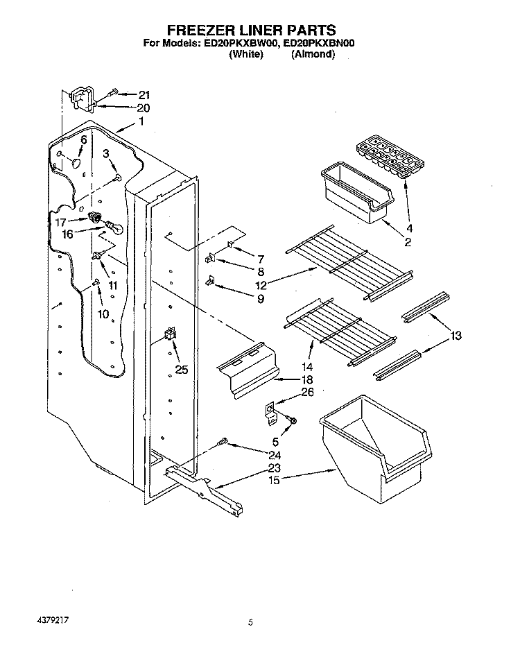 FREEZER LINER Diagram and Parts List for ED20PKXBN00  Whirlpool Refrigerator