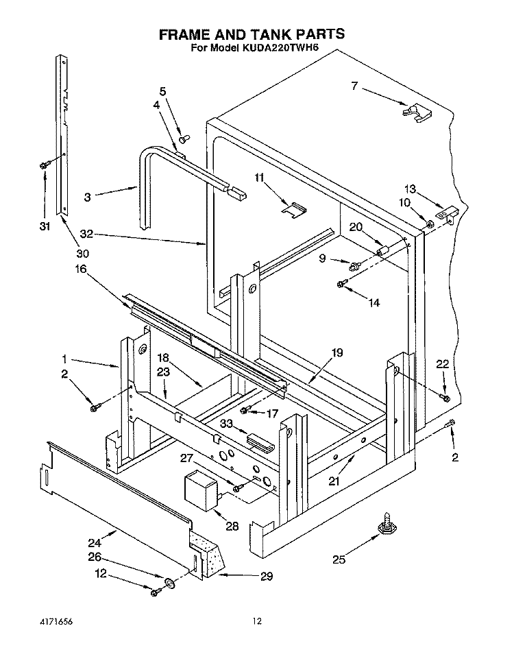 FRAME AND TANK Diagram and Parts List for KUDA220TWH6  KitchenAid Dishwasher