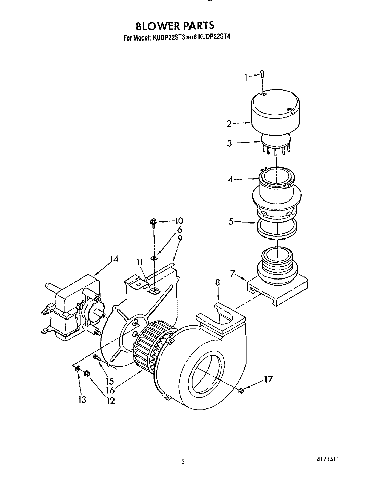 BLOWER Diagram and Parts List for KUDP22ST4  KitchenAid Dishwasher