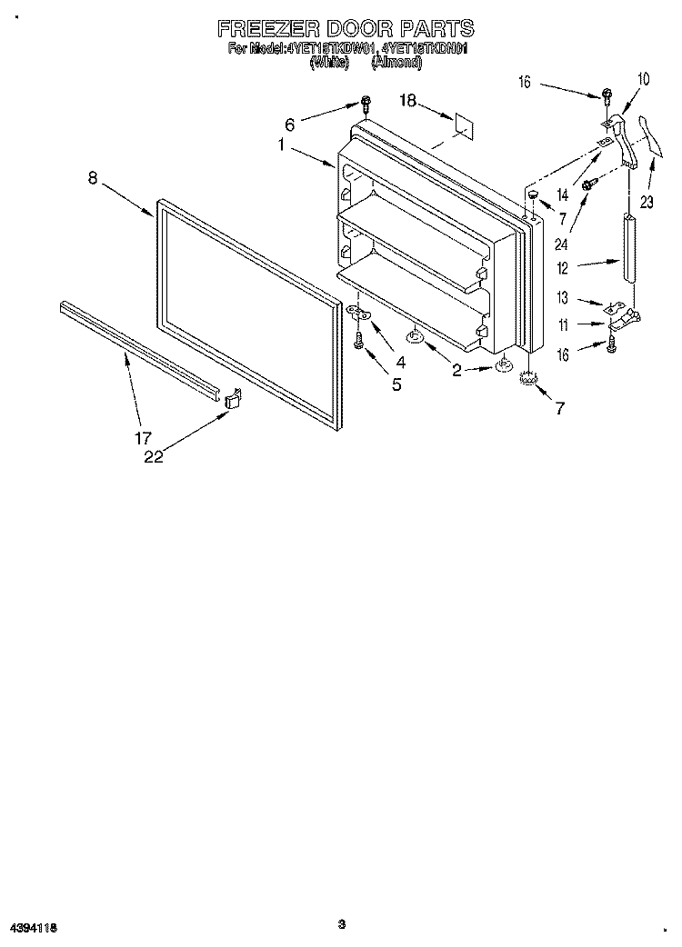 FREEZER DOOR Diagram and Parts List for 4YET18TKDN01  Whirlpool Refrigerator
