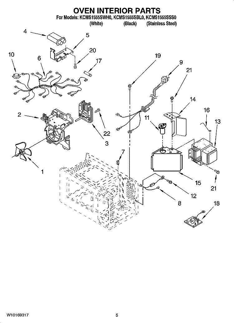 OVEN INTERIOR PARTS Diagram and Parts List for KCMS1555SBL0  KitchenAid Microwave
