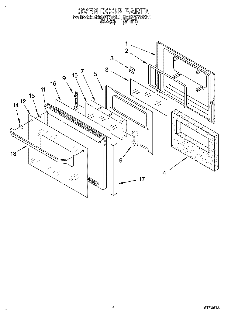 OVEN DOOR Diagram and Parts List for KEMS377BWH1  KitchenAid Wall Oven