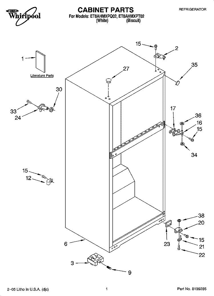 CABINET PARTS Diagram and Parts List for ET8AHMXPQ02  Whirlpool Refrigerator