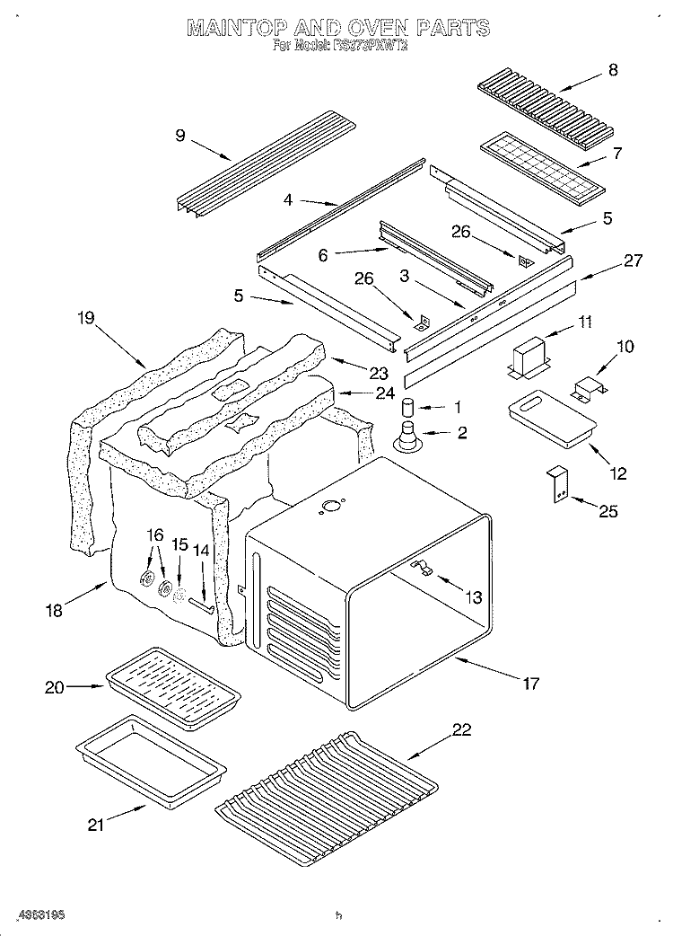 MAINTOP AND OVEN Diagram and Parts List for RS373PXWT2  Whirlpool Range