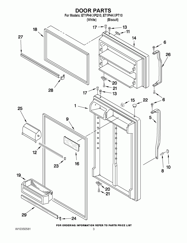 DOOR PARTS Diagram and Parts List for ET1PHKXPT10  Whirlpool Refrigerator