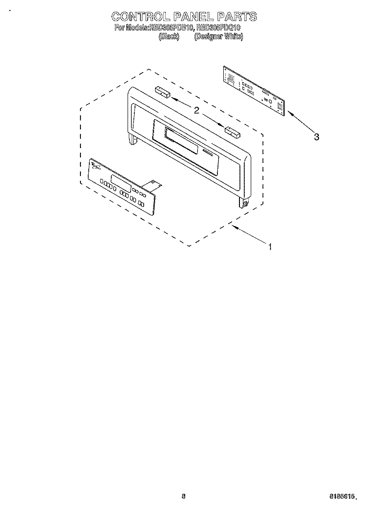 CONTROL PANEL Diagram and Parts List for RBD305PDQ10  Whirlpool Wall Oven