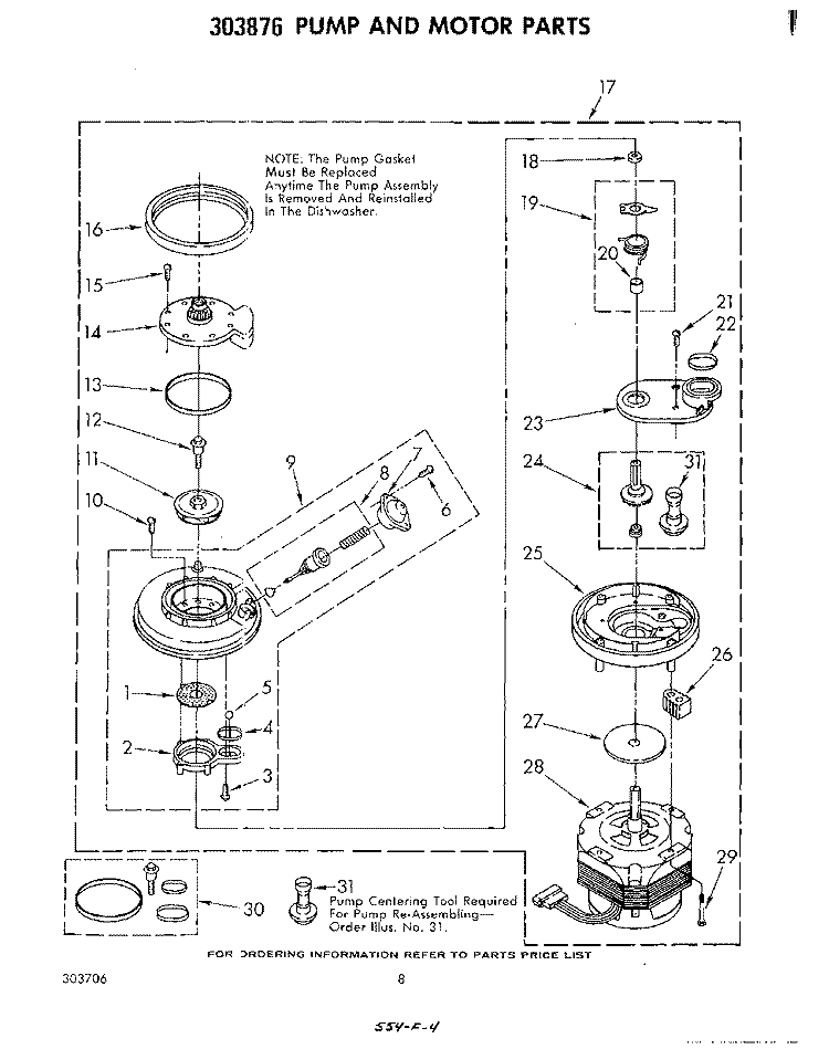 303876 PUMP AND MOTOR Diagram and Parts List for DU5004XM0  Whirlpool Dishwasher