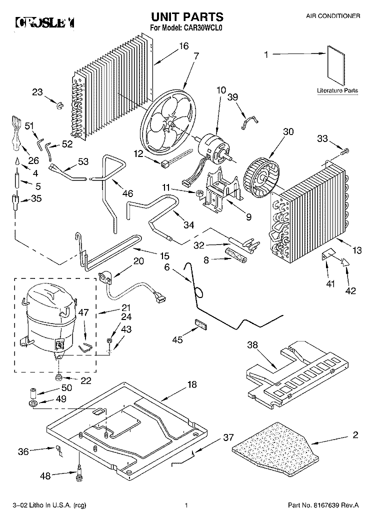 UNIT, LITERATURE Diagram and Parts List for CAR30WCL0  Crosley Air Conditioner