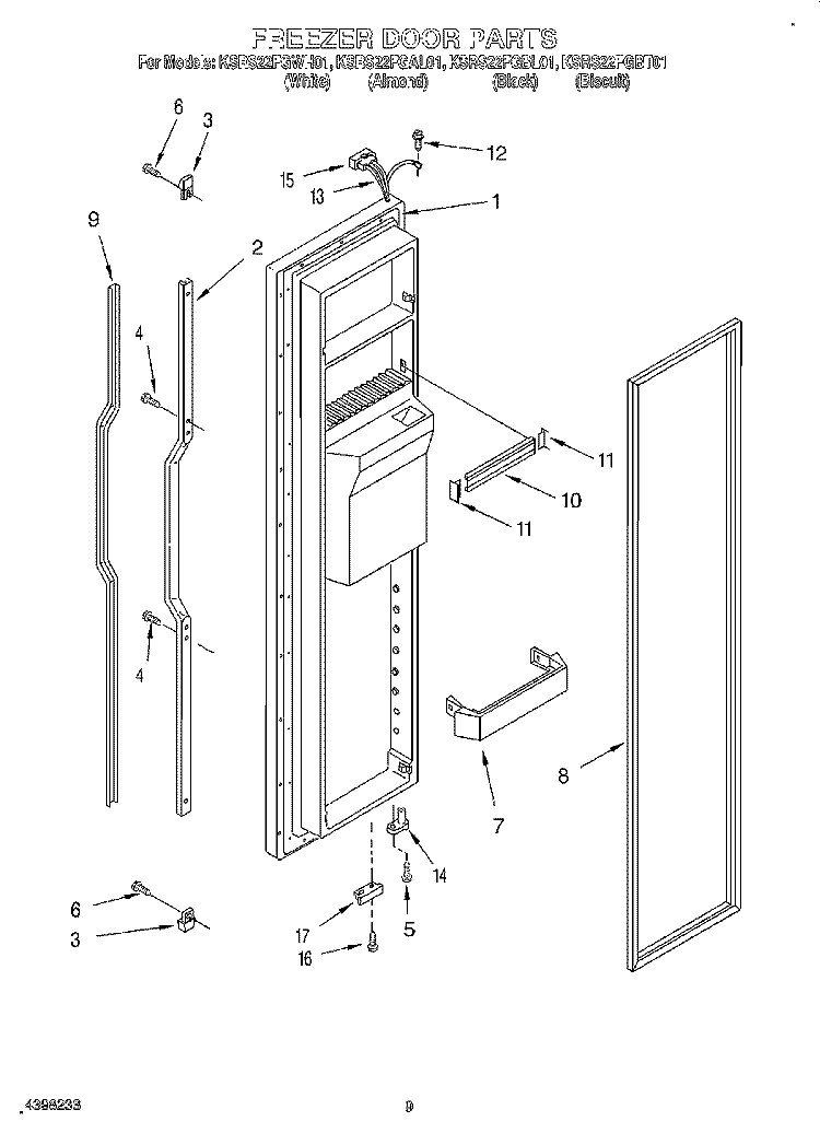 FREEZER DOOR Diagram and Parts List for KSRS22FGWH01  KitchenAid Refrigerator