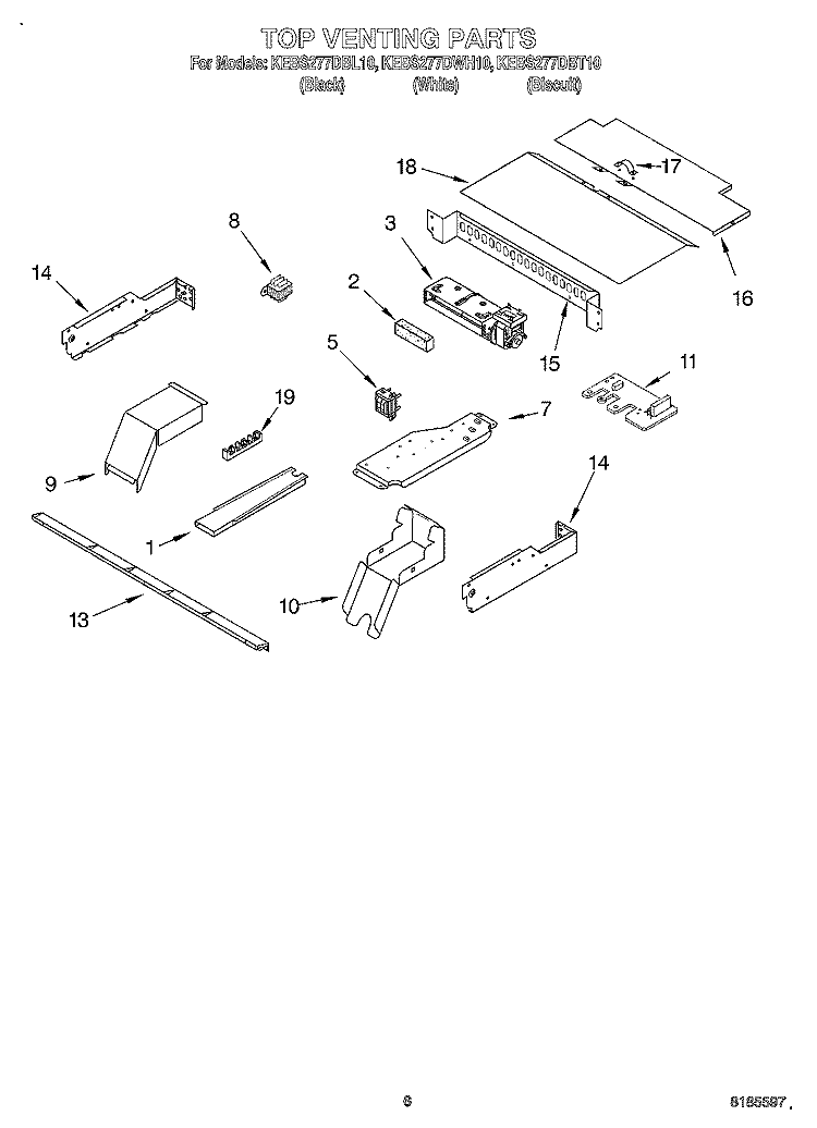 TOP VENTING, OPTIONAL Diagram and Parts List for KEBS277DBL10  KitchenAid Wall Oven