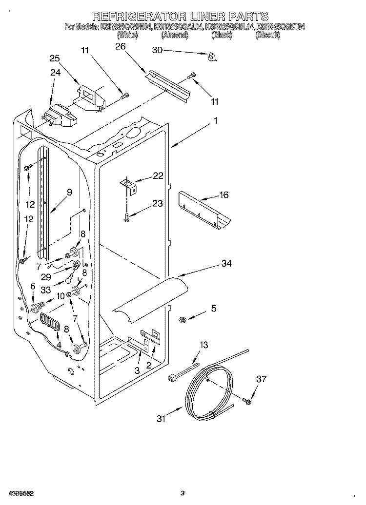 REFRIGERATOR LINER Diagram and Parts List for KSRS25QGBL04  KitchenAid Refrigerator