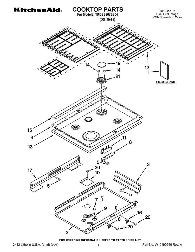 COOKTOP PARTS Diagram and Parts List for YKDSS907SS04  KitchenAid Range