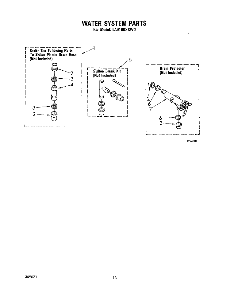WATER SYSTEM Diagram and Parts List for LA6100XSW0  Whirlpool Washer