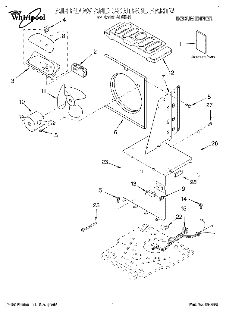 SECTION Diagram and Parts List for AD25G1  Whirlpool Dehumidifier