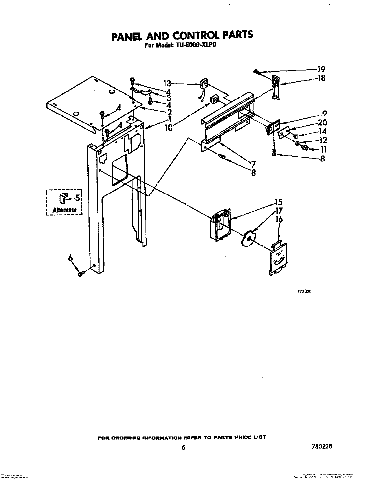 PANEL AND CONTROL Diagram and Parts List for TU8000XLP0  Whirlpool Trash Compactor