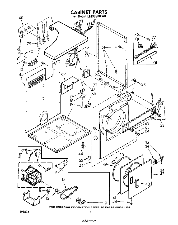 SECTION Diagram and Parts List for LE4935XMW0  Whirlpool Dryer