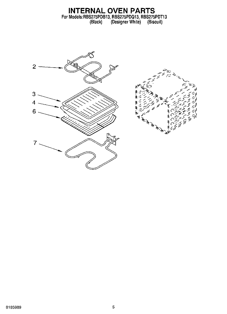 INTERNAL OVEN Diagram and Parts List for RBS275PDT13  Whirlpool Wall Oven