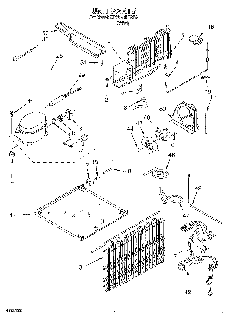 UNIT Diagram and Parts List for ET18SCRFW03  Whirlpool Refrigerator