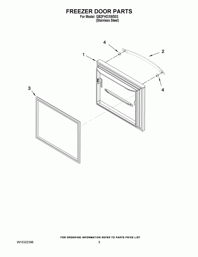 FREEZER DOOR PARTS Diagram and Parts List for GB2FHDXWS03  Whirlpool Refrigerator