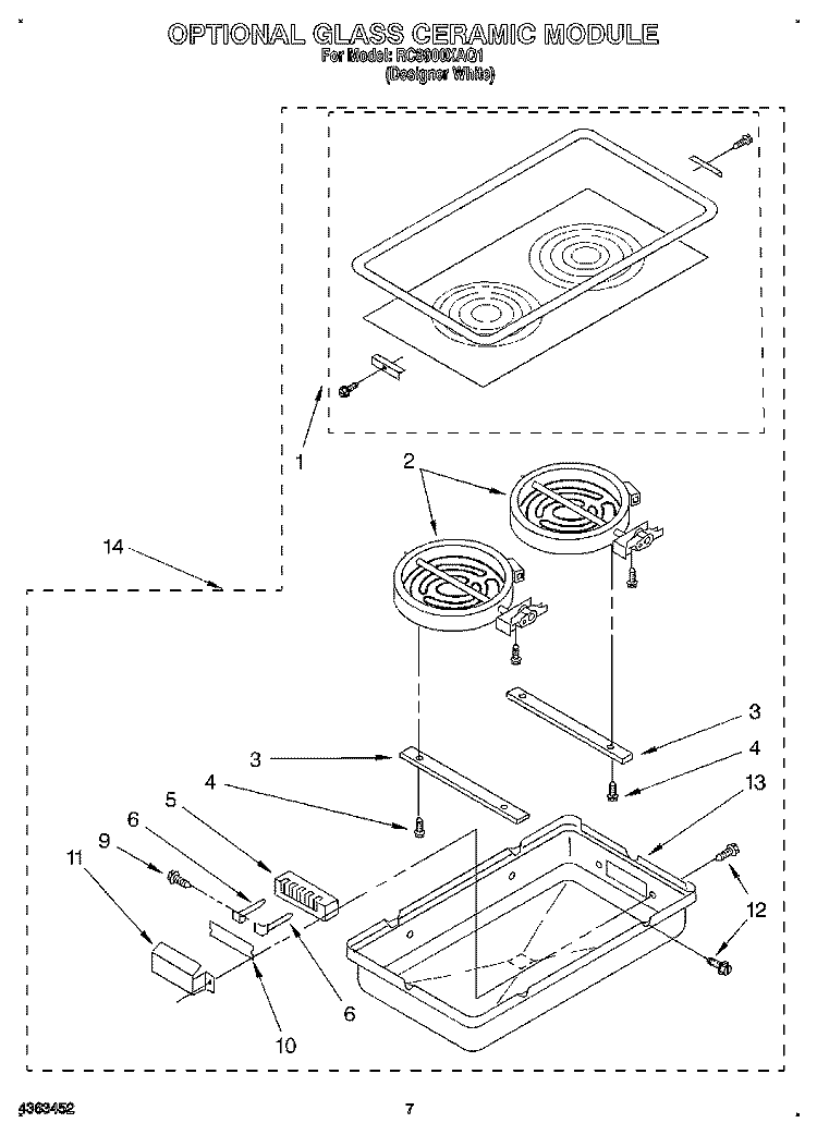 OPTIONAL GLASS CERAMIC MODULE Diagram and Parts List for RC8900XAQ1  Whirlpool Cooktop