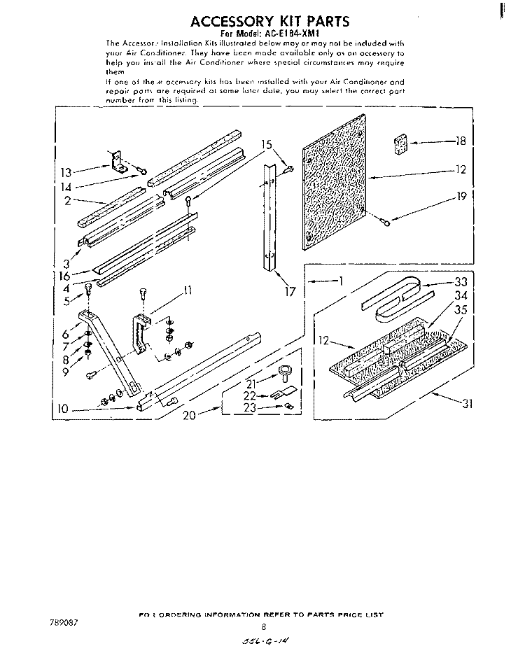 ACCESSORY KIT Diagram and Parts List for ACE184XM1  Whirlpool Air Conditioner