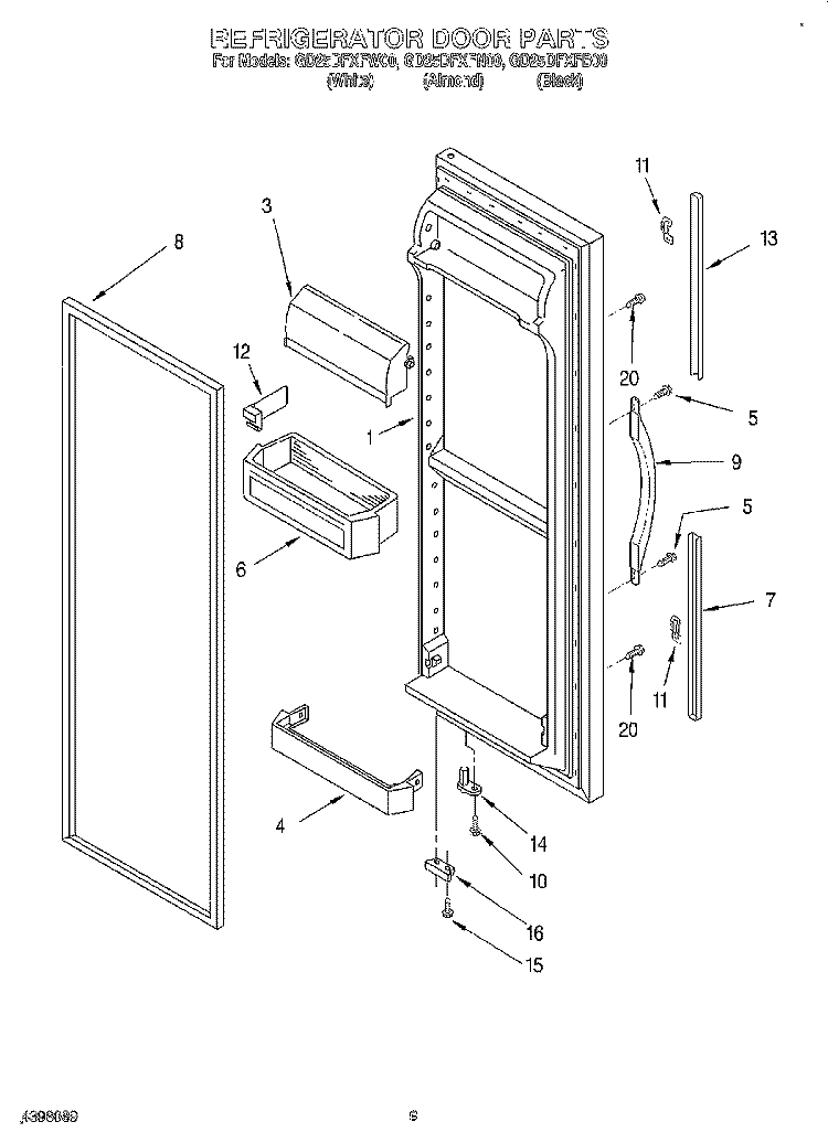 REFRIGERATOR DOOR Diagram and Parts List for GD25DFXFN00  Whirlpool Refrigerator