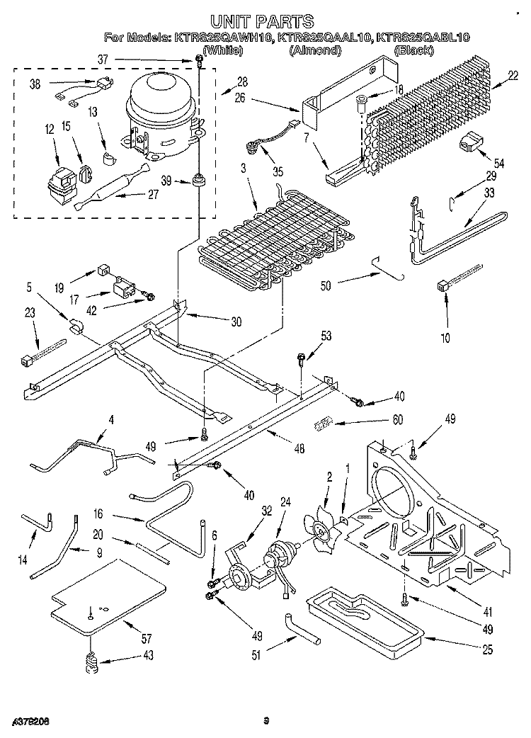 UNIT Diagram and Parts List for KTRS25QAAL10  KitchenAid Refrigerator