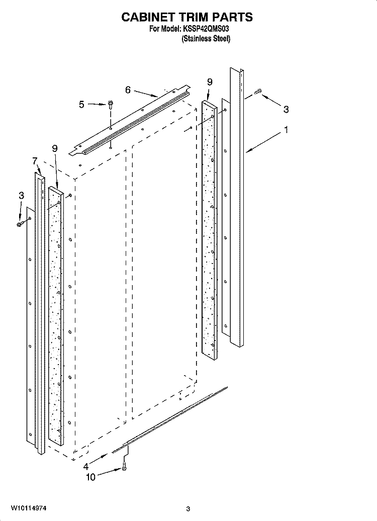 CABINET TRIM PARTS Diagram and Parts List for KSSP42QMS03  KitchenAid Refrigerator