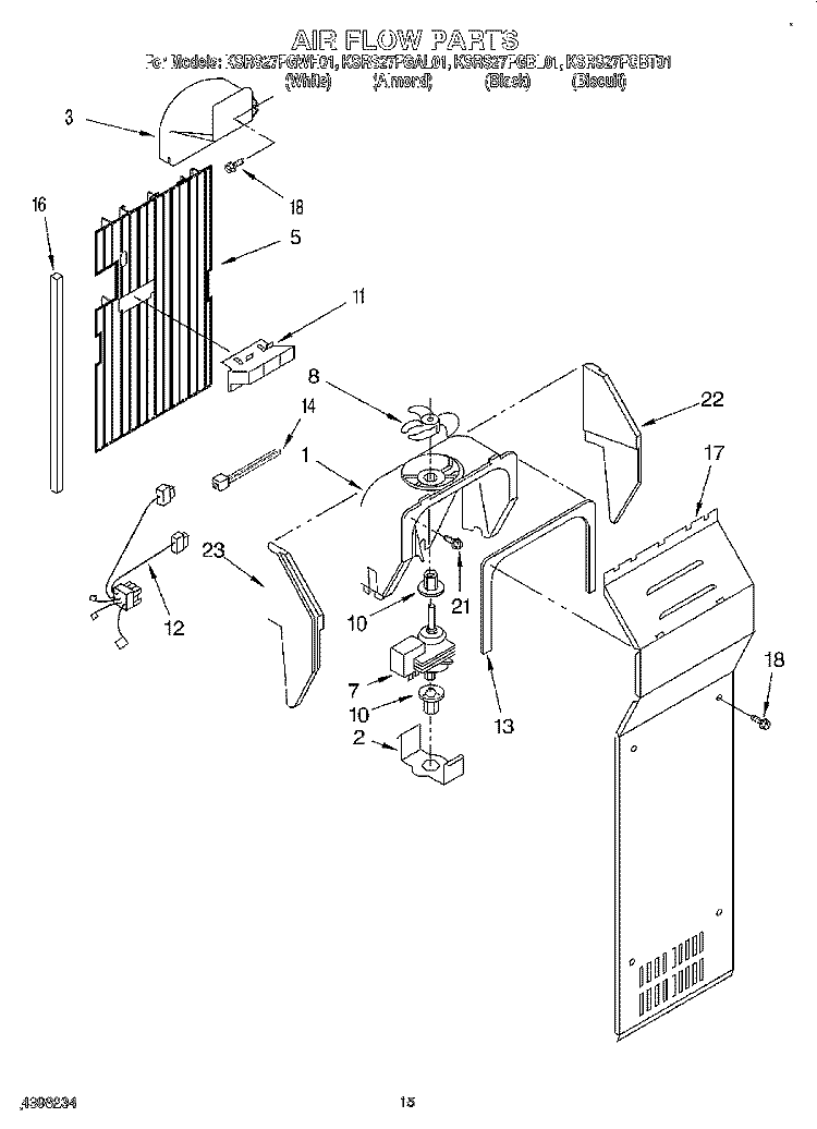AIR FLOW Diagram and Parts List for KSRS27FGBL01  KitchenAid Refrigerator