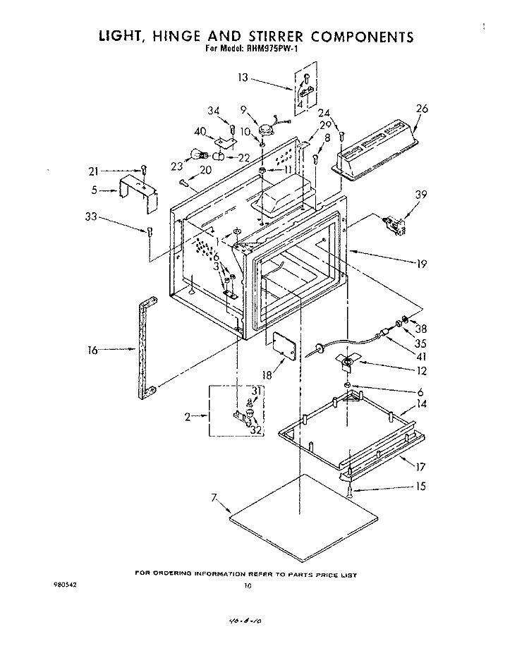 LIGHT, HINGE AND STIRRER Diagram and Parts List for RHM975PW1  Whirlpool Range