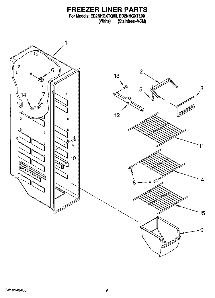 FREEZER LINER PARTS Diagram and Parts List for ED2NHGXTL00  Whirlpool Refrigerator