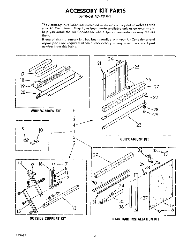 ACCESSORY KIT Diagram and Parts List for ACR124XR1  Whirlpool Air Conditioner